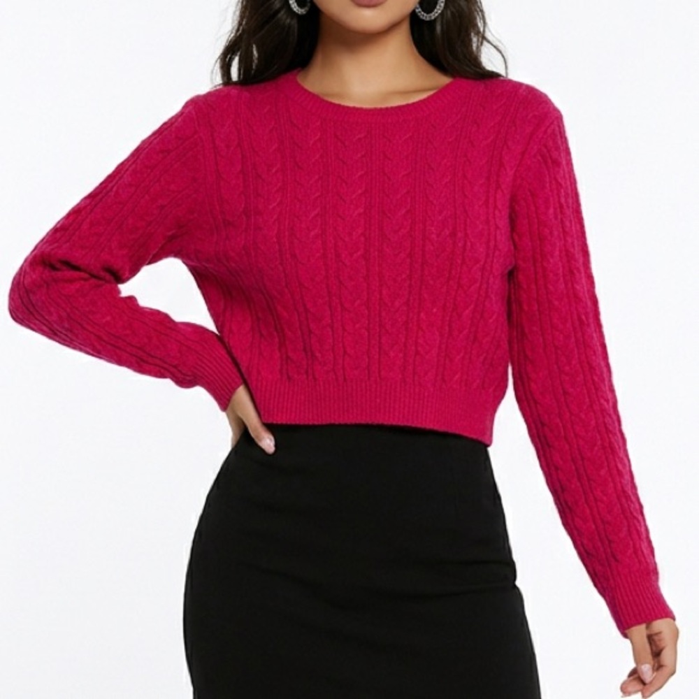 🛍️ IMMODEL pink, long sleeved cropped pullover sweater size large NWT - Picture 4 of 6